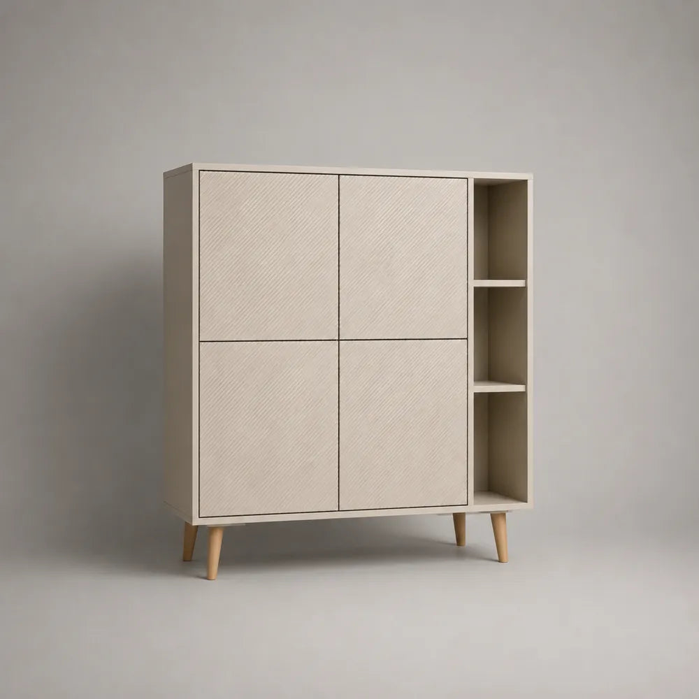 Buffet haut de salle à manger 120 x 40 x 140 cm en MDF beige rectangulaire avec portes étagères et pieds en bois