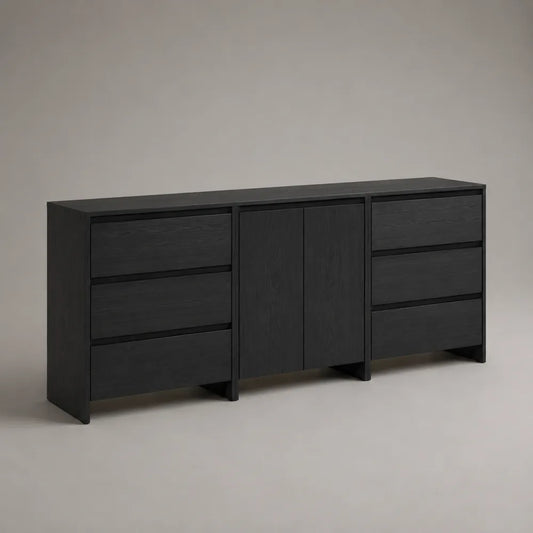 Buffet de salle à manger 180 x 40 x 75 cm en MDF noir rectangulaire avec portes et tiroirs