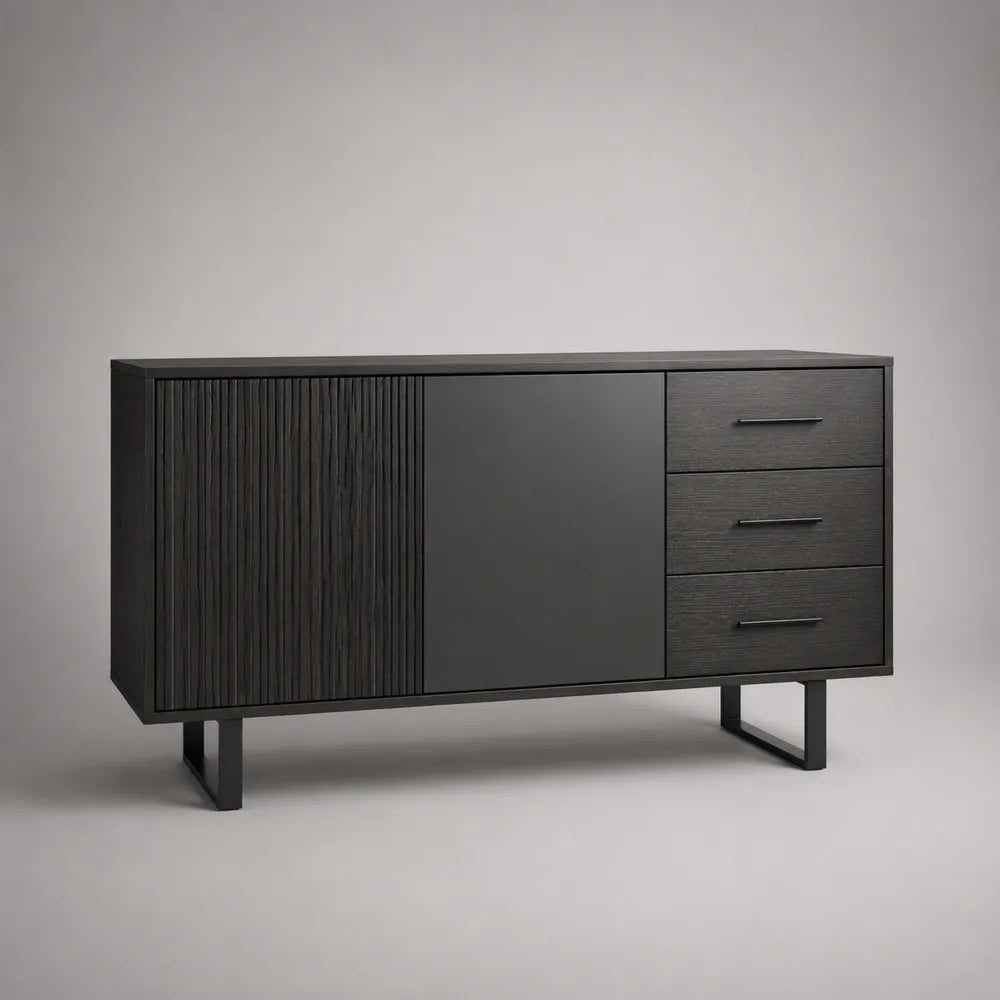 Buffet de salle à manger 180 x 40 x 80 cm en MDF noir rectangulaire avec portes et tiroirs