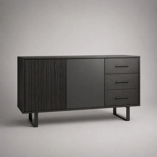 Buffet de salle à manger 180 x 40 x 80 cm en MDF noir rectangulaire avec portes et tiroirs
