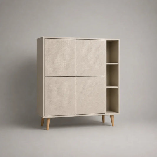 Buffet haut de salle à manger 120 x 40 x 140 cm en MDF beige rectangulaire avec portes étagères et pieds en bois