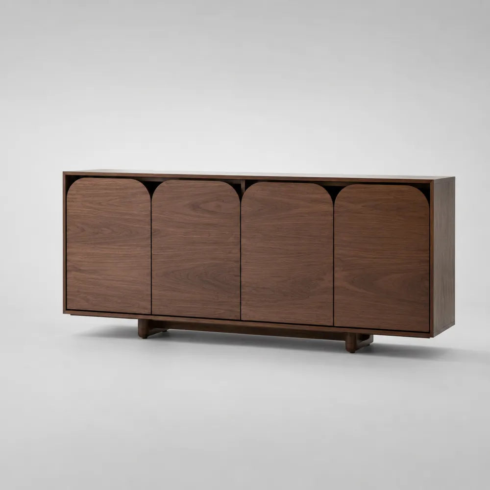 Buffet bas 4 portes en MDF effet noyer marron rectangulaire 180 x 40 x 75 cm