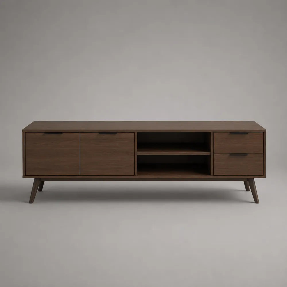 Meuble TV 180x40x55 cm MDF marron noyer avec portes tiroirs et étagères