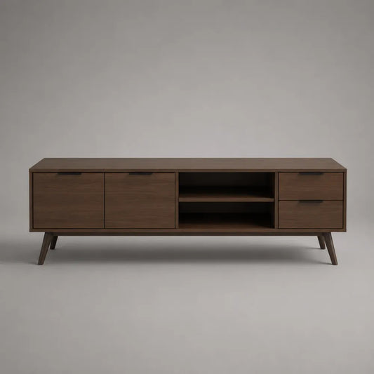 Meuble TV 180x40x55 cm MDF marron noyer avec portes tiroirs et étagères