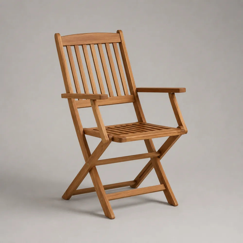 Chaise de jardin pliante 55 x 60 x 90 cm en bois d'acacia massif marron avec accoudoirs